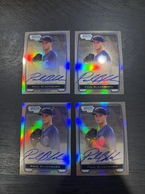 2012 Bowman Chrome Paul Blackburn Refractor Auto Lot (4) A’s, Cubs, Mets - Image 1 of 2