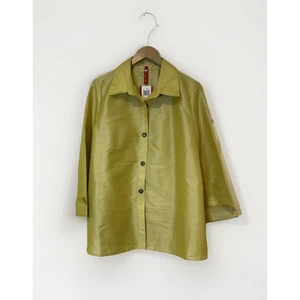Túnica Colección IC Chartreuse Verde XL Botón Frontal Seda Cruda Look Nueva con Etiquetas $198 - Imagen 1 de 8