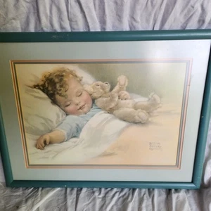 Vtg Bessie Pease Gutmann Baby Litho Print Happy Dream Pro Framed 17 x 21 USA - Picture 1 of 9