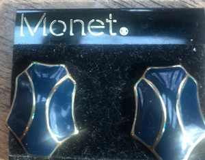Monet Ohrringe dunkelblau & gold Emaille Clip On signiert - Bild 1 von 4