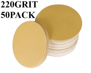 50PCS 125mm 5 In Gold sandpaper No Hole Hook & Loop Grip Sanding Discs 220 Grit - Picture 1 of 7