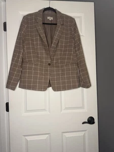 Ann Taylor Loft Blazer Size 14 Brown Cream Stripe Size 14 - Picture 1 of 2