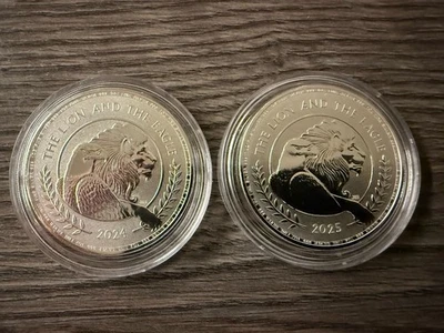 2x 1oz Royal Mint Fine Silver Coins The Lion And The Eagle From 2024 And 2025 - Image 1 of 4