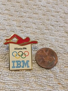 1996 Atlanta Olympische Spiele Emaille Anstecknadel IBM Schwimmen - Bild 1 von 2