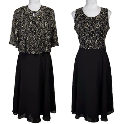 Nuevo con etiquetas Conjunto de Vestido y Chaqueta Midi Gabby Skye 2 Piezas Talla 8 Negro Dorado Encaje Boda Fiesta Foto 1 de 4