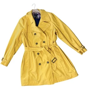 LANDS' END Classic Mid Length Belted Trench Coat Jacket Size XL 18 20 Yellow - Picture 1 of 8