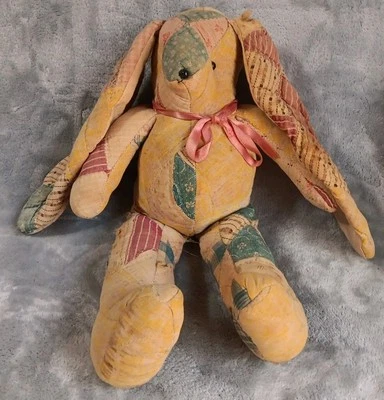 Vtg Primitive Hand Quilted Bunny Rabbit Tattered Folk Art Lop Ear Very Old READ - Image 1 of 4