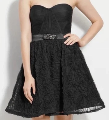 Adrianna Papell Strapless Dress Black Embellished Rosette Appliqué Cocktail NWT - Image 1 of 4