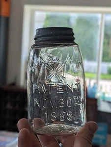 Clear Hero Cross Midget Pint 1858 Mason Fruit Jar w/Original Hero Lid - Picture 1 of 11