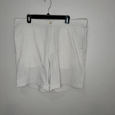 Pantalones Cortos Peter Millar Para Hombres Seersucker Talla 40 Marrón Blanco Golf Preppy Resort Foto 1 de 4