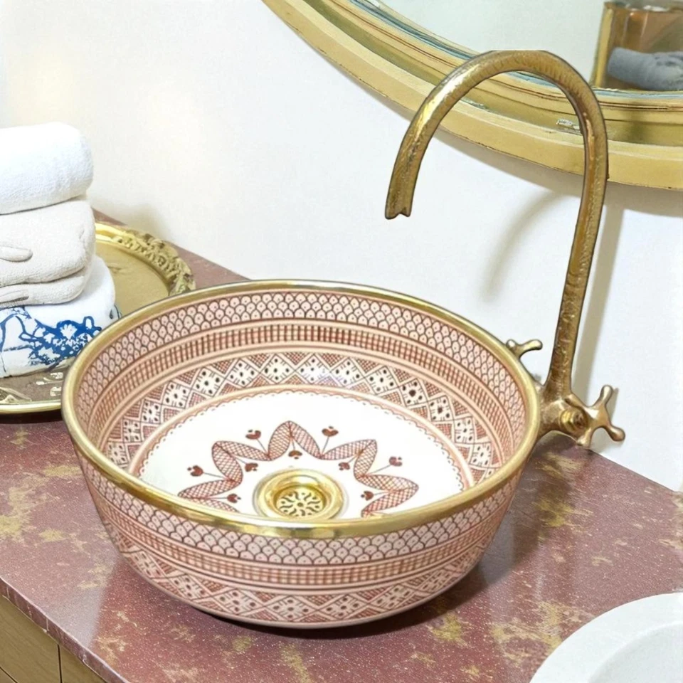 Fregadero de recipiente de cerámica, fregadero de baño boho, lavabo de arte de cerámica, lavabos decorativos Foto 1 de 3