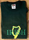 IRISH & Harp T-Shirt Fruit of Loom Unisex Medium Cotton Embroidered Green & Gold