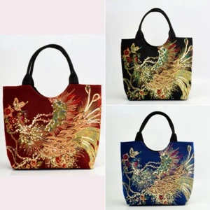 Women Peacock Embroidery Handbag Bags Canvas Sequin Chinese Ethnic Retro - Picture 1 of 10