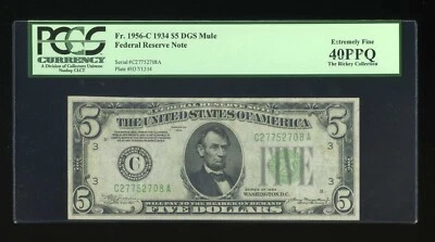 DBR 1934 $5 FRN DGS Mule Philadelphia Fr. 1956-Cdgsm PCGS 40 PPQ Ser C27752708A - Image 1 of 2