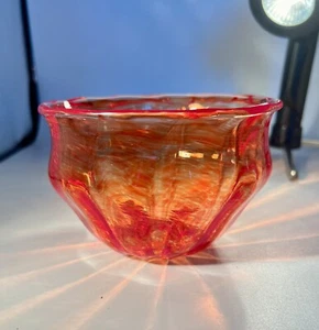 Art Glass Bowl Red Orange Hand Blown Artist Signed 3" tall 4.75” Wide - Picture 1 of 21