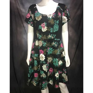 New ELLE Black Pink Teal Floral Mini Dress Size 16 NWT $64 - Picture 1 of 4