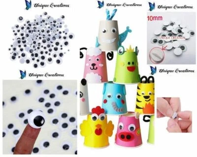 10mm 100pc Joggle Movable Black Eye Wiggly Google Googly Eyes Craft Stick On Art - Image 1 of 4