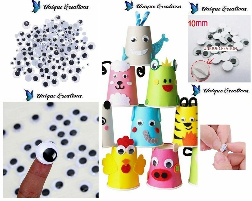 10mm 100pc Joggle Movable Black Eye Wiggly Google Googly Eyes Craft Stick On Art - Image 1 of 4