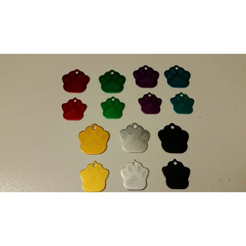 MEDAGLIETTA PER CANI a forma di ZAMPA INCISIONE Gratis + anellino. Vari colori - Immagine 1 di 1