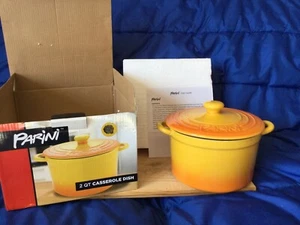 Parini Stoneware 2 Quart Casserole Dish with Lid Yellow Nonstick Enamel NIB - Picture 1 of 14