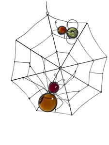 Vintage Glass Stone Suncatcher Window Spider Bug Web Wire USA Crafted Handmade - Picture 1 of 8