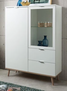 Highboard Schrank Lundby weiß Eiche Sonoma Vitrine Wohnzimmer Esszimmer Möbel - Bild 1 von 8