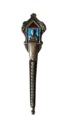 Manche de coupe papier en argent et émail. - Photo 1/4