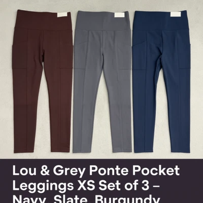 Lou & Grey Ponte Pocket Leggings XS Set of 3 – Navy, Slate, Burgundy – NWT - Image 1 of 4