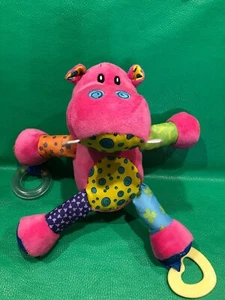 Nuby Plush Toy Hot Pink Hippo Rattle Teether Fun Time Pal Loop To Hang 8” - Picture 1 of 12