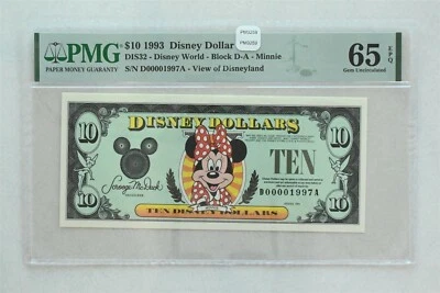 Disney Dollar 1993 $10 PMG Gem UNC 65EPQ DIS32. Minnie. View of Disneyland PM02 - Image 1 of 2