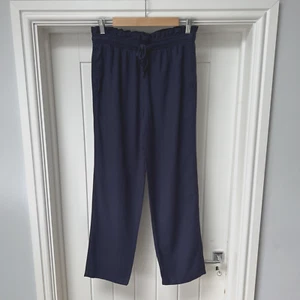F&F Trousers Women's UK 10 Blue Navy Linen Mix Elastic Waist Breathable Wide leg - Picture 1 of 12
