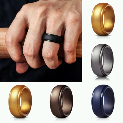 Banda de trabajo de goma de silicona talla 7-14 anillo para hombre genial simple deportes boda Foto 1 de 4