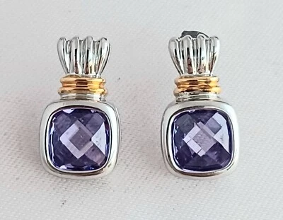 Ross Simons Sterling & Amethyst Purple Stone w/ Gold Accent Post Earrings - Image 1 of 3