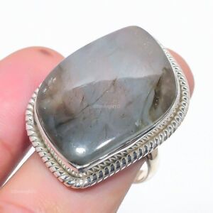 Gift For Her 925 Silver Natural Labradorite Gemstone Statement Ring Size 8