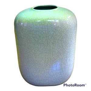 Beautiful 10” Tall Ceramic Vase With A Pale Simulated Cracked Teal Finish - Picture 1 of 1