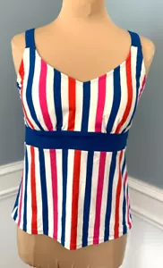 Lands End Tankini Top Womens 12 V Neck Striped Swim Beach Modest - Picture 1 of 7