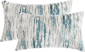 Lumbar Pillow Covers 12x20 Inch Set of 2 - Chenille & Jacquard Textured Cushion - Picture 1 of 9