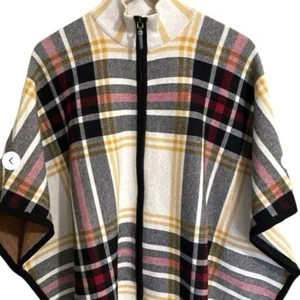 Poncho Suéter Nicole Miller Mujer L XL Beige Rojo A Cuadros Cremallera Completa Clásico Nuevo con Etiquetas - Imagen 1 de 6