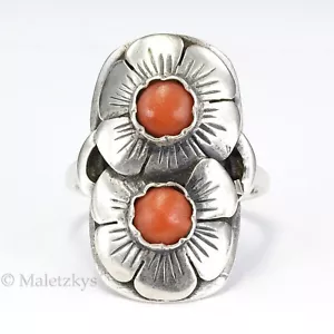 Handarbeit um 1920 - Antiker Ring 900er Silber Koralle 18,4 mm Gr. 58 Unikat - Bild 1 von 4