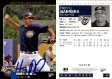 Henry Barrera Signed 2007 MultiAd Burlington Bees #1 Card *Autograph Den* Auto