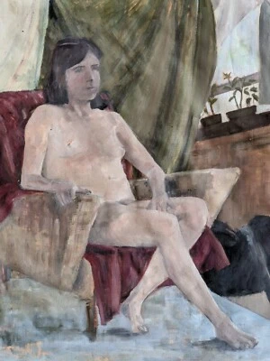 Pintura al óleo impresionista original sin marco sobre lienzo retrato de desnudo sin firmar Foto 1 de 4