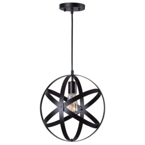 NEW Home Decorators 1-Light Black Orb Mini Pendant with Black Metal Strap Design - Picture 1 of 4