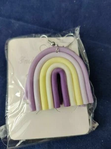 Beautiful Hand Crafted Polymer Clay Earrings Rainbow- Purple/Yellow (12049) - Picture 1 of 1