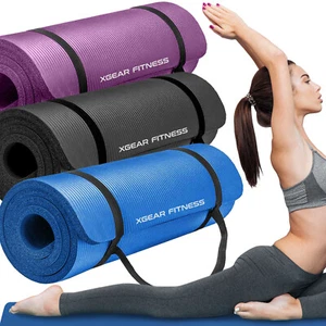 Exercise Yoga Mats 0.375 in Thick w/Carry Strap - Gym Pilates Meditation Fitness - Picture 1 of 13