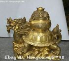 China Pure Bronze Long Life Dragon tortoise Turtle treasure bowl Animal Statue