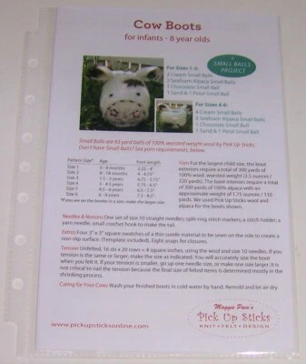 COW BOOTS Knitting and Felting Yarn Pattern in sizes Infant thru 8 years - Image 1 of 2