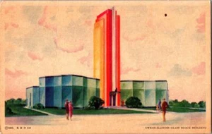 1933 Worlds Fair Owens-Illinois Glass Block Building Advertising Postcard - Picture 1 of 1