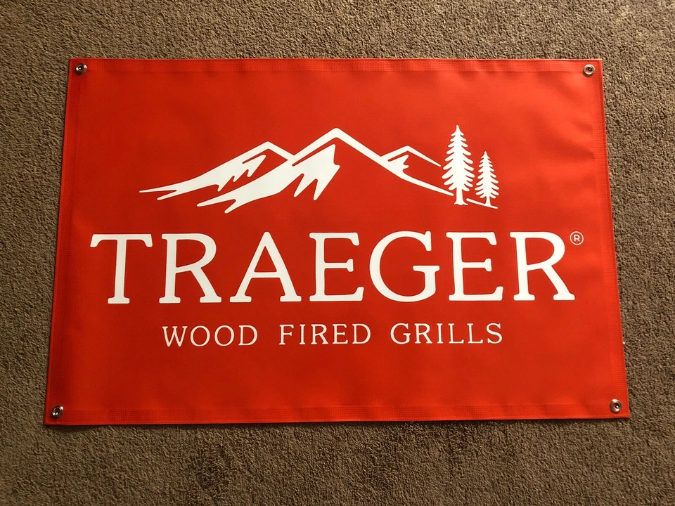 TRAEGER GRILLS ORANGE DEALER PROMO 3X2 WEATHERPROOF DISPLAY BANNER