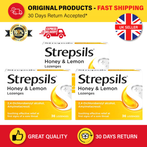 Strepsils Honey and Lemon - Soothing Sore Throat Relief - Pack Of 36 Lozenges x3