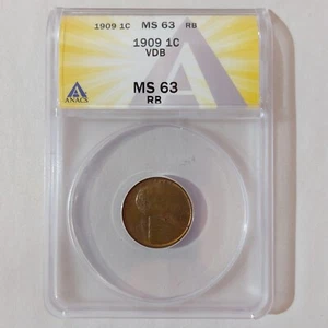 1909 VDB Lincoln Cent ANACS MS 63 RB - Victor David Brenner - Picture 1 of 2